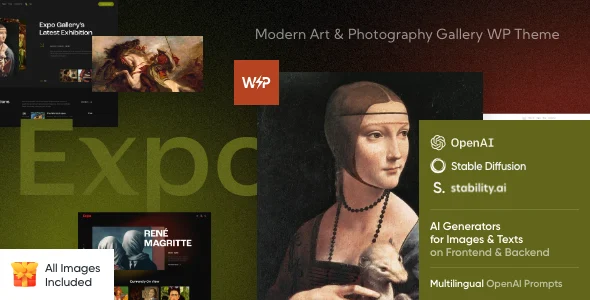 Expo - Art Gallery & Museum WordPress Theme WordPress theme homepage layout for a art entertainment website