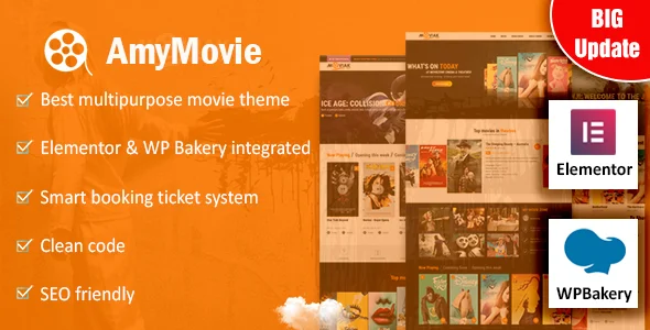 AmyMovie - Film and Cinema WordPress Theme WordPress theme homepage layout for a cinema film and video website