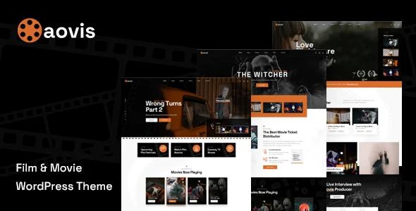 Aovis - Booking Movie Tickets WordPress Theme WordPress theme homepage layout for a booking tickets film and video website