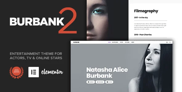 Burbank - Entertainment WordPress Theme for Actors & Stars WordPress theme homepage layout for a actor film and video website