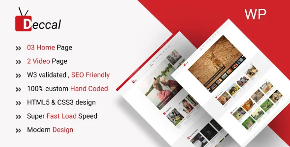 Deccal - Video Blogging WordPress Theme WordPress theme homepage layout for a admin panel film and video website