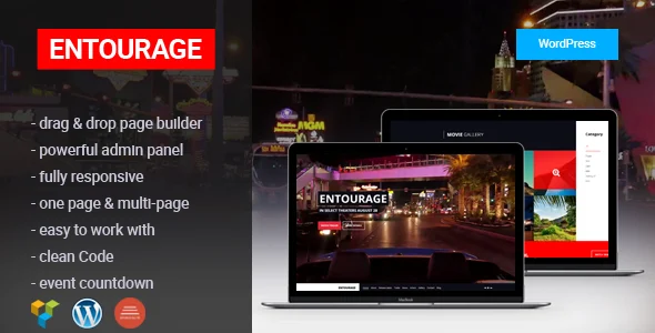 Entourage - Movie/Film/Cinema/TV WordPress Theme WordPress theme homepage layout for a campaign film and video website