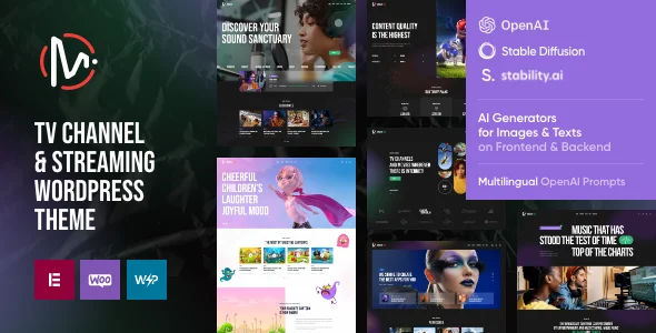 MediaFlex - TV Channel & Streaming WordPress Theme WordPress theme homepage layout for a children channel film and video website