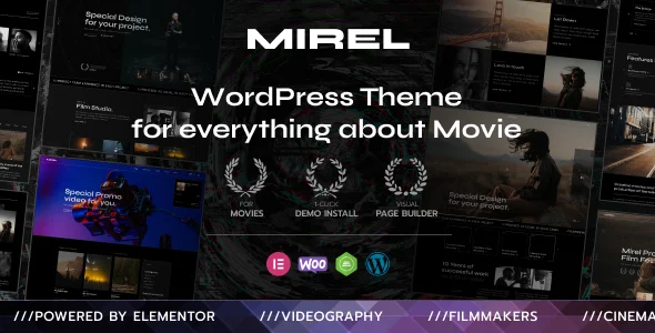 Mirel - Movie Studios and Filmmakers WordPress Theme WordPress theme homepage layout for a elementor film and video website