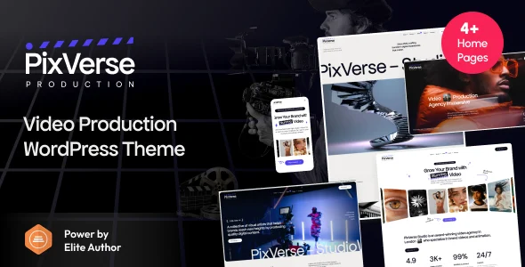 PixVerse - Video Production WordPress Theme WordPress theme homepage layout for a creative agency film and video website