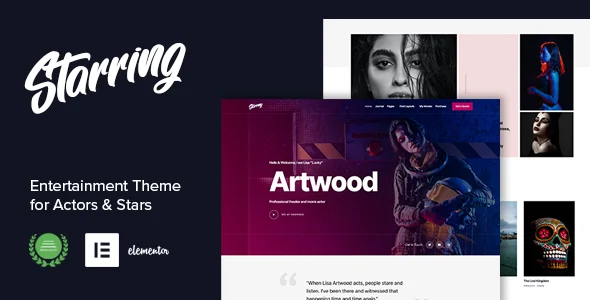 Starring - Entertainment Theme for Actors & Stars WordPress theme homepage layout for a actor film and video website