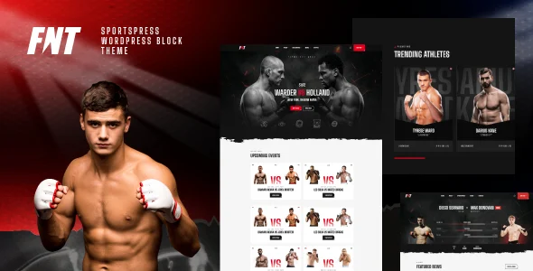FNT – MMA Promotion SportsPress WordPress Block Theme WordPress theme homepage layout for a athlete entertainment website