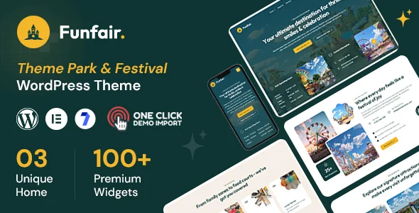 Funfair - Water & Amusement Park WordPress Theme WordPress theme homepage layout for a amusement entertainment website