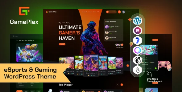 GamePlex - eSports and Gaming NFT WordPress Theme WordPress theme homepage layout for a esports entertainment website