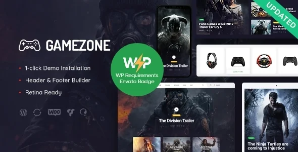 Gamezone | Video Gaming Blog & Esports Store WordPress Theme WordPress theme homepage layout for a arcade entertainment website