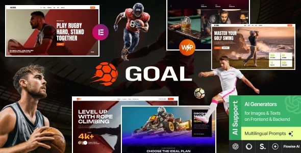 Goal - Sports WordPress Theme for Football, Basketball, Hockey, Golf WordPress theme homepage layout for a athlete entertainment website