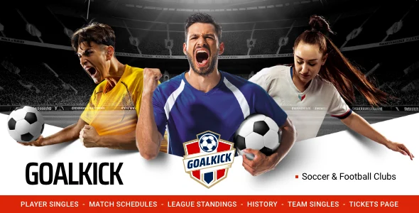 GoalKick - Soccer and Football Club WordPress Theme WordPress theme homepage layout for a elementor entertainment website