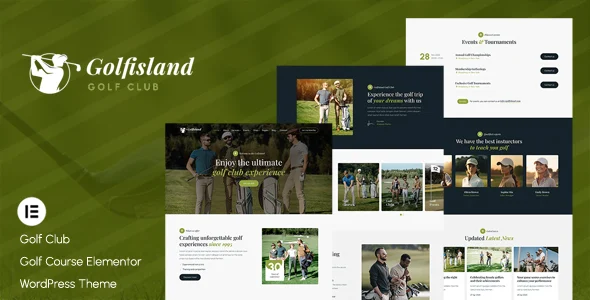 Golfisland - Golf Club & Course Elementor WordPress Theme WordPress theme homepage layout for a athlete entertainment website