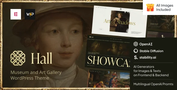 Hall - Museum and Art Gallery WordPress Theme WordPress theme homepage layout for a art entertainment website