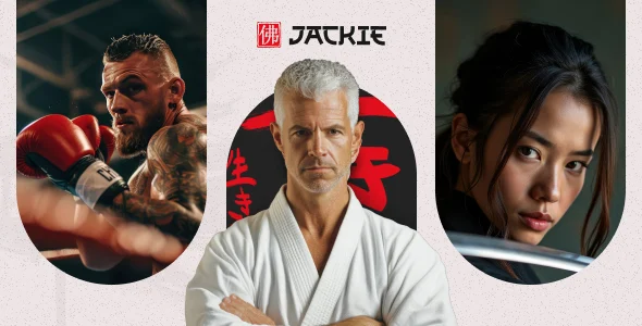 Jackie - Karate & Martial Arts School Theme WordPress theme homepage layout for a boxing entertainment website