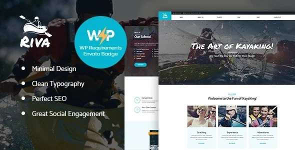 Kayaking / Paddling /  Water Sports & Outdoors WordPress Theme WordPress theme homepage layout for a business entertainment website