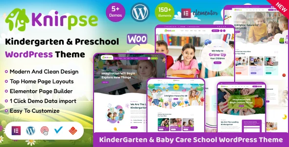 Knirpse – Kindergarten, School & Baby Care WordPress Theme WordPress theme homepage layout for a art school entertainment website
