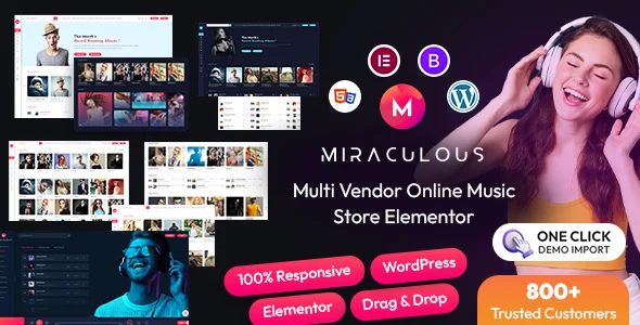 Miraculous - Multi Vendor Online Music Store  Elementor WordPress Theme WordPress theme homepage layout for a dj template entertainment website