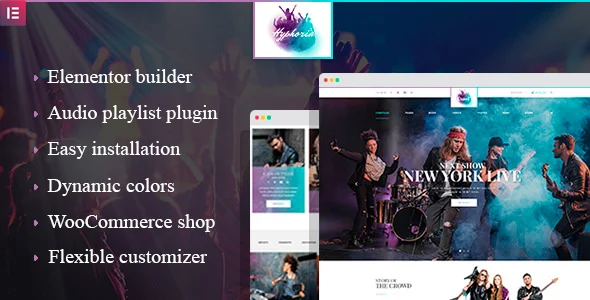 Hyphoria - Rock Band WordPress Theme WordPress theme homepage layout for a artist music website