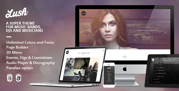 Lush - Music Band & Musician WordPress Theme WordPress theme homepage layout for a artist music website