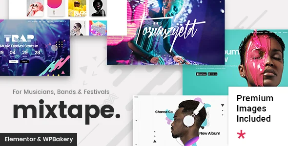 Mixtape - Music WordPress Theme for Artists & Festivals WordPress theme homepage layout for a artist music website