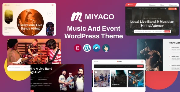 Miyaco - Music And Event WordPress Theme WordPress theme homepage layout for a band music website