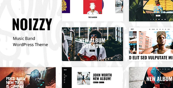 Noizzy - Music WordPress Theme WordPress theme homepage layout for a albums music website