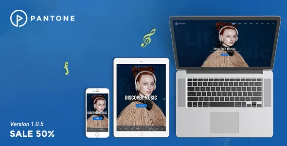 Pantone - Music / Artist / Singers / Bands WordPress Theme WordPress theme homepage layout for a albums music website