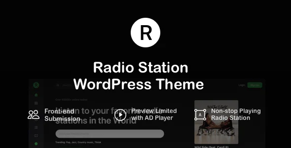 Radion - Radio Stations WordPress Theme WordPress theme homepage layout for a Azuracast music website