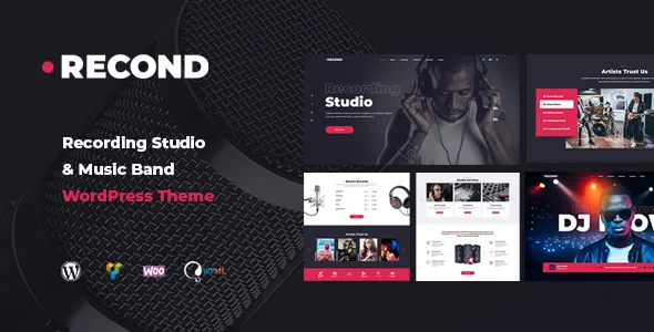 Recond - Recording Studio & Music Band WordPress Theme WordPress theme homepage layout for a album recording music website