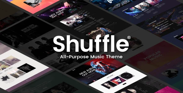 Shuffle - Music WordPress Theme WordPress theme homepage layout for a albums music website