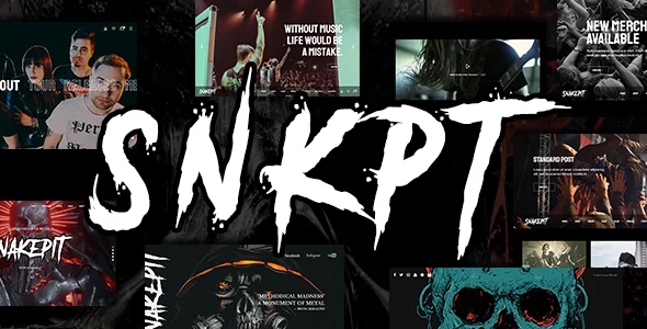 Snakepit - A Rock and Metal Oriented Music WordPress Theme WordPress theme homepage layout for a artist music website