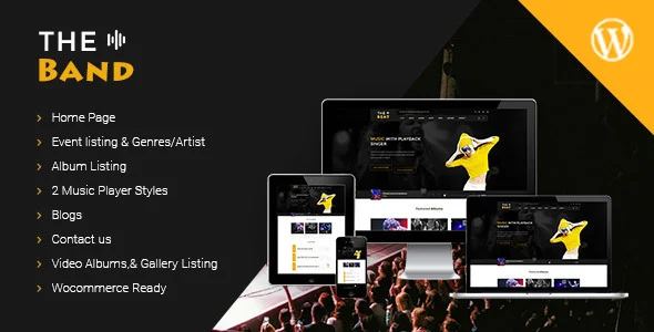 TheBand Music WordPress Theme WordPress theme homepage layout for a albums music website