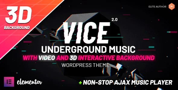 Vice: Underground Music Elementor WordPress Theme WordPress theme homepage layout for a albums music website