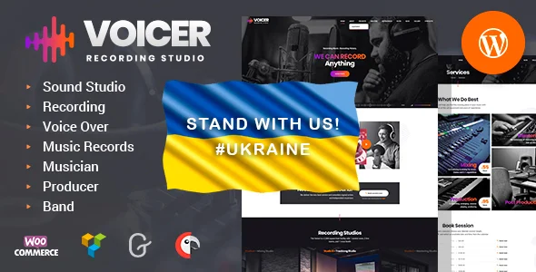 Voicer - Recording and Sound Studio WordPress Theme WordPress theme homepage layout for a music music website