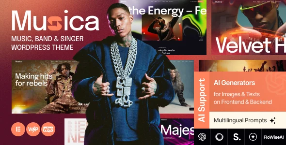 Muzica - Music, Band & Singer WordPress Theme WordPress theme homepage layout for a dj entertainment website