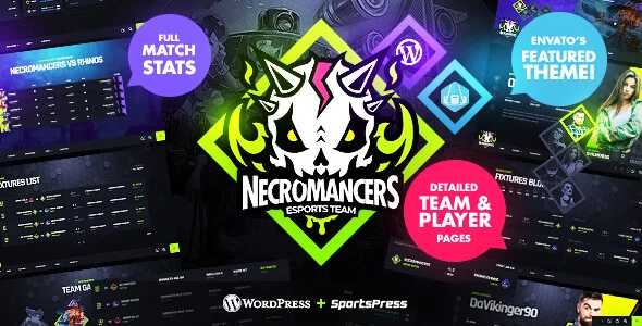 Necromancers - eSports & Gaming Team WordPress Theme WordPress theme homepage layout for a clan entertainment website