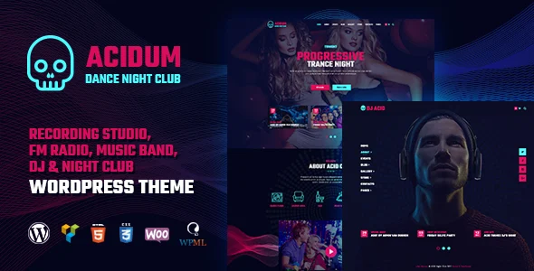 Acidum - Night Club and DJ WordPress Theme WordPress theme homepage layout for a calendar nightlife website