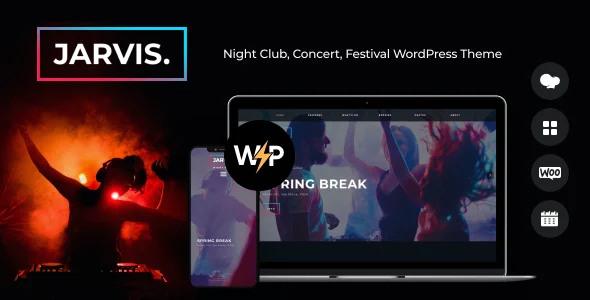 Jarvis - Night Club, Concert, Festival WordPress Theme WordPress theme homepage layout for a artist nightlife website
