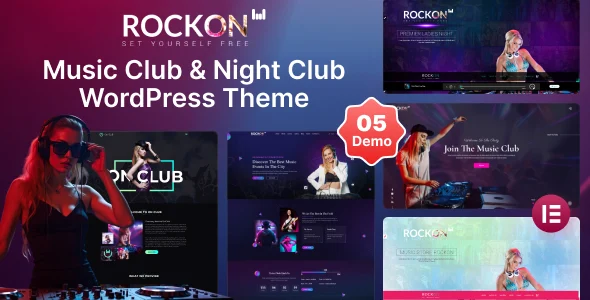 RockON DJ - Music Club & Night Club WordPress Theme WordPress theme homepage layout for a ai content generator nightlife website