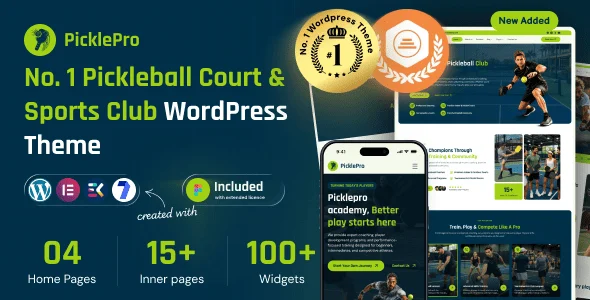 PicklePro – Pickleball Club & Sports WordPress Theme WordPress theme homepage layout for a club management entertainment website