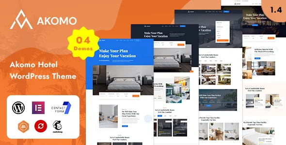 Akomo - Resort and Hotel WordPress Theme WordPress theme homepage layout for a accommodation restaurant website