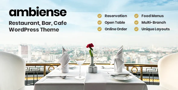 Ambiense - Restaurant & Cafe WordPress Theme WordPress theme homepage layout for a bakery restaurant website