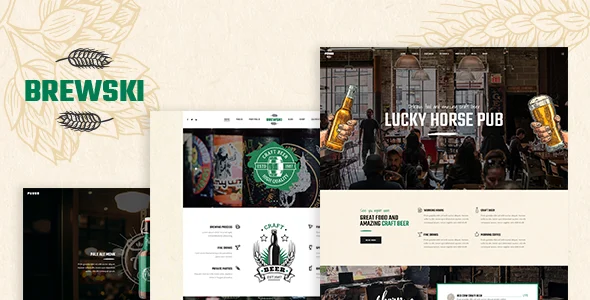 Brewski - Pub and Brewery WordPress Theme WordPress theme homepage layout for a alcohol restaurant website