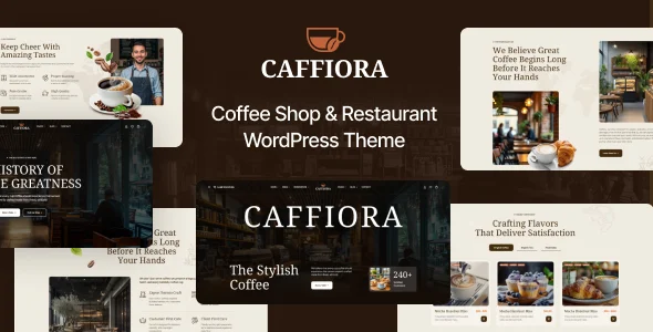 Caffiora - Coffee Shop & Restaurant WordPress Theme WordPress theme homepage layout for a bar restaurant website