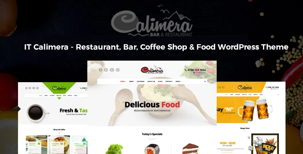 Calimera - Multiple Restaurant & Bistro WordPress Theme WordPress theme homepage layout for a bakery restaurant website