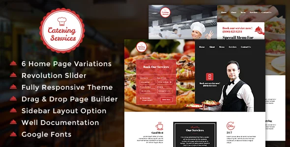 Catering Services WordPress Theme WordPress theme homepage layout for a banquet restaurant website