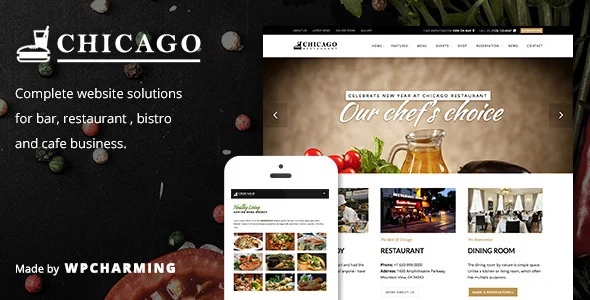 Chicago - Restaurant & Cafe WordPress Theme WordPress theme homepage layout for a bar restaurant website