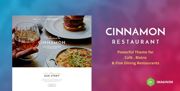 Cinnamon Restaurant Theme for WordPress WordPress theme homepage layout for a bakery restaurant website