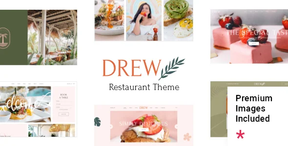 Drew - Restaurant WordPress Theme WordPress theme homepage layout for a bistro restaurant website
